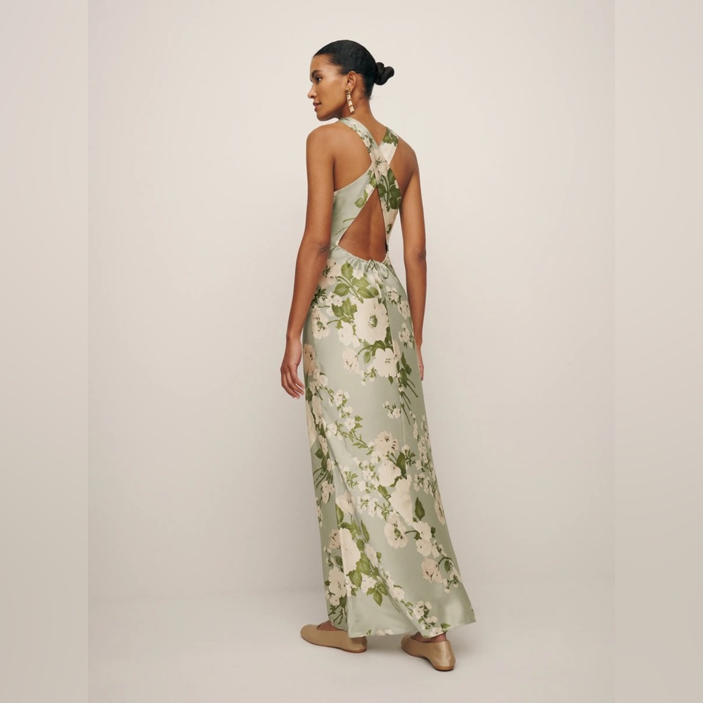 Reformation Anaiis Silk Dress In Tarragon, brand new, never worn, no flaws. - Picture 3 of 16